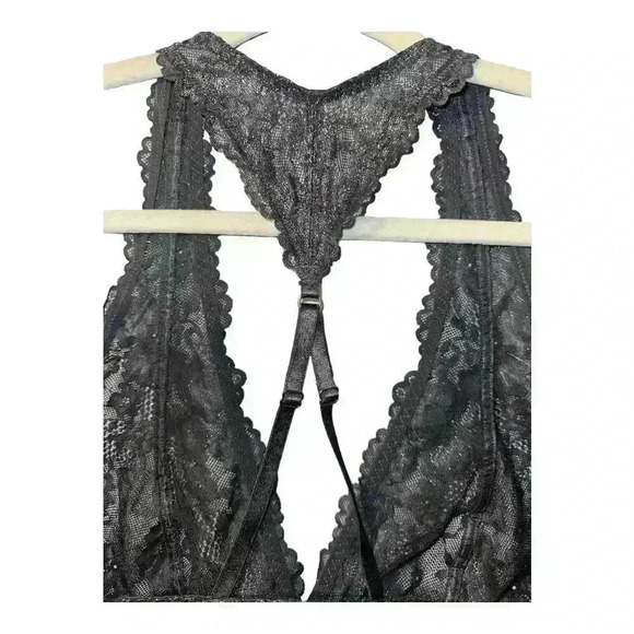 Savage X Fenty Shimmer Floral Lace Racerback Bralette, Large - Picture 4 of 6